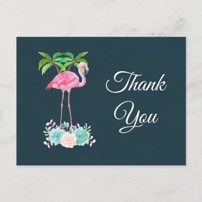 Carte Postale Flamant rose rose Palmiers et Merci Succulent (Devant)