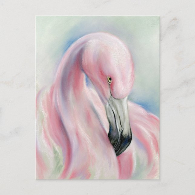 Carte Postale Flamant rose rose Pastel Art (Devant)