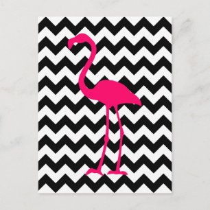 Carte Postale Flamant rose rose vif Zigzag noir et blanc