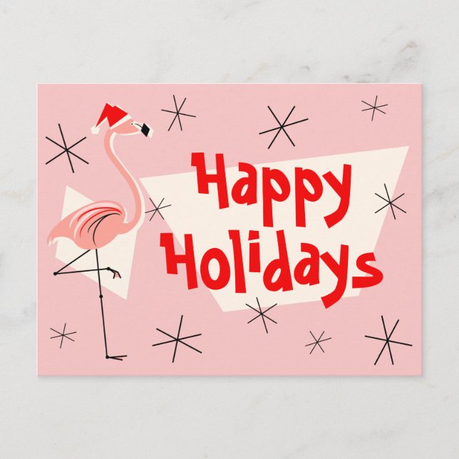 Carte postale Flamant rose Santas Pink Happy Holid (Devant)