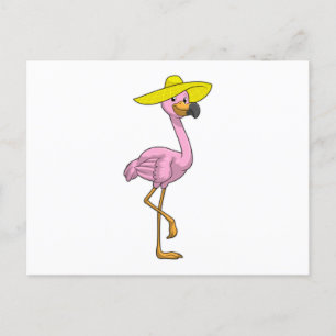 Carte Postale Flamant rose sur la plage avec Casquette