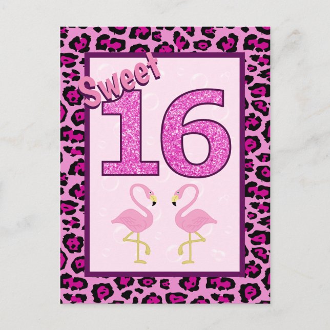 Carte Postale Flamant rose Sweet sixteen (Devant)