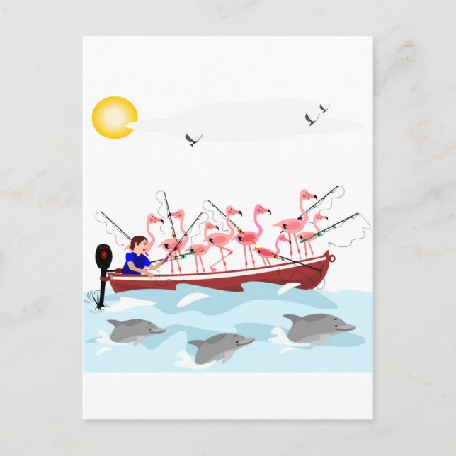Carte Postale Flamants de pêche (Devant)