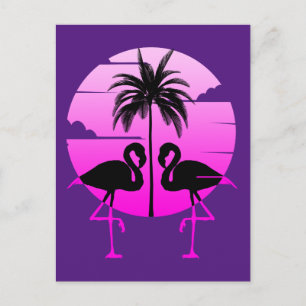 Carte Postale Flamants Oiseaux Silhouette Rose