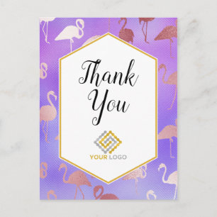 Carte Postale Flamants roses et violets Merci Logo Entreprise