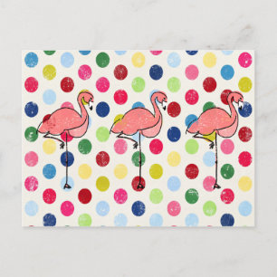 Carte Postale Flamants roses funky mignon Pois coloré