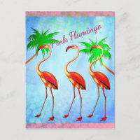 Flamants roses funky Palmiers Ciel bleu