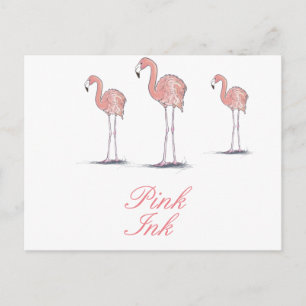 Carte Postale Flamants roses roses amusant joli dessin