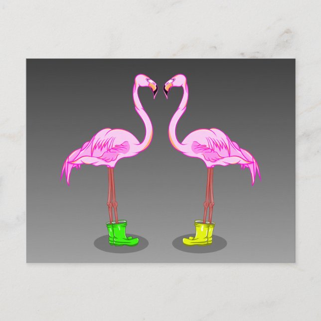 Carte Postale Flamants roses roses portant des bottes de pommeau (Devant)