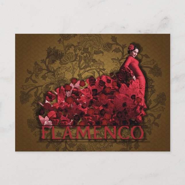 Carte Postale Flamenco Espagne Danse Art rouge noir brun (Devant)