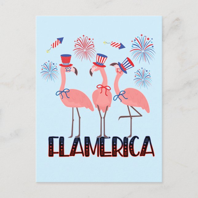 Carte Postale Flamerica 4 juillet Flamant rose Amoureux Indépend (Devant)
