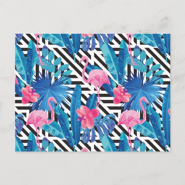 Carte Postale Flamingo &amp; Palms on Geometric Pattern (Devant)