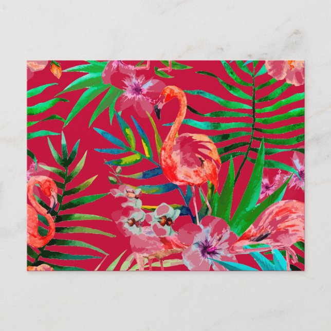 Carte Postale Flamingo rose tropicale (Devant)