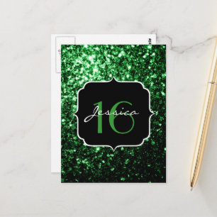 Carte Postale Flamme de parties scintillant vert foncé brille do