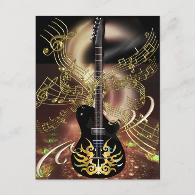 Carte Postale Flammes de guitare magique de l'enfer avec des not (Devant)