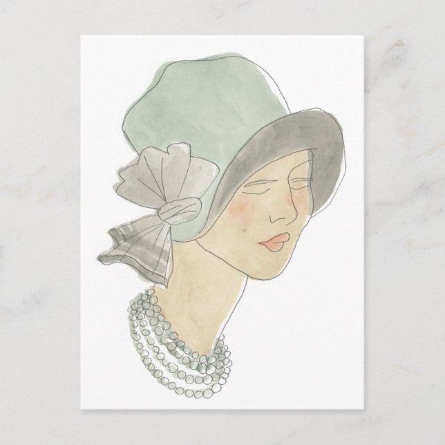 Carte Postale Flapper Fashion Sketch - Femme avec Casquette (Devant)