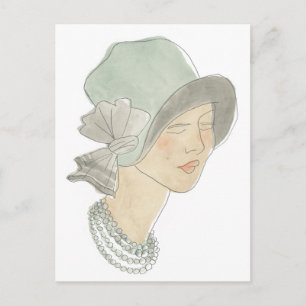 Carte Postale Flapper Fashion Sketch - Femme avec Casquette