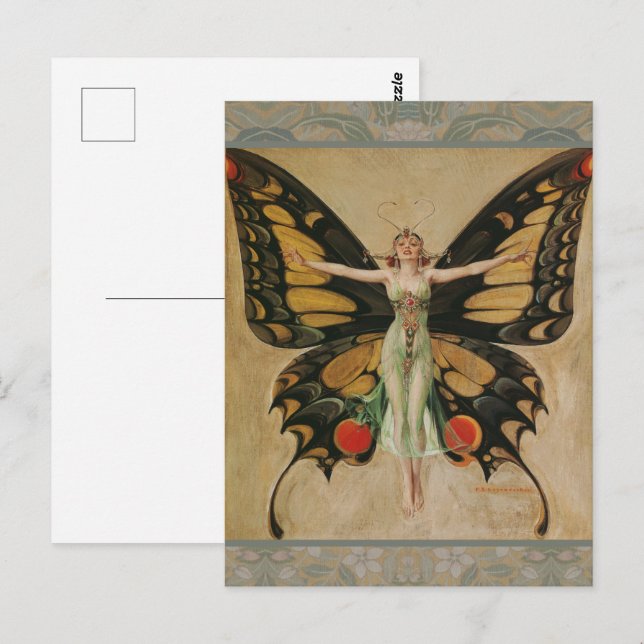 Carte Postale FlapperPapillon Volant Femme Illustration classiqu (Devant / Derrière)