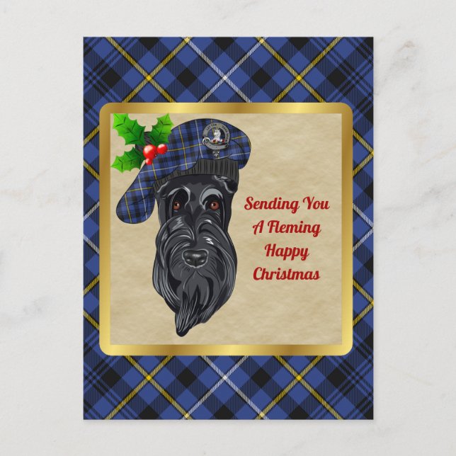 Carte Postale Fleming Clan Badge & Tartan Christmas Postcard (Devant)