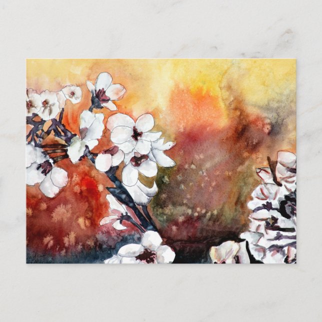 Carte Postale fleur abstraite moderne asiatique peinture d'art o (Devant)