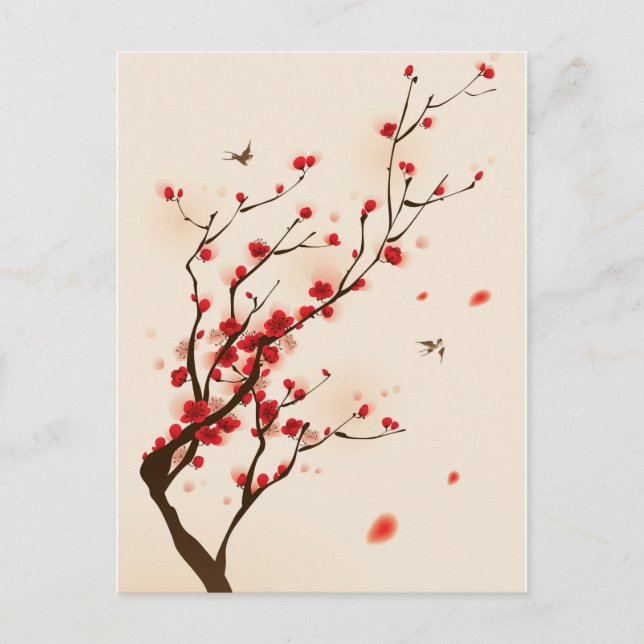 Carte Postale Fleur asiatique de prune de peinture de style au (Devant)