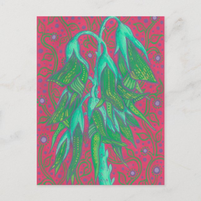 Carte Postale Fleur australienne d'oiseaux, vert tropical floral (Devant)