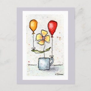 Carte postale Fleur avec Ballons Aquarelle