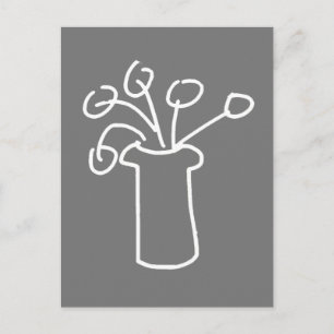 Carte Postale Fleur blanche, art de contour simple moderne