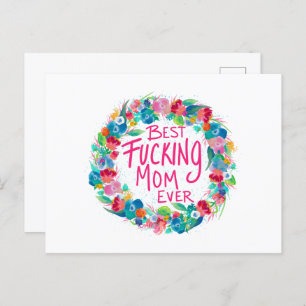 Carte Postale Fleur colorée Wreath Meilleur F*cking Maman jamais