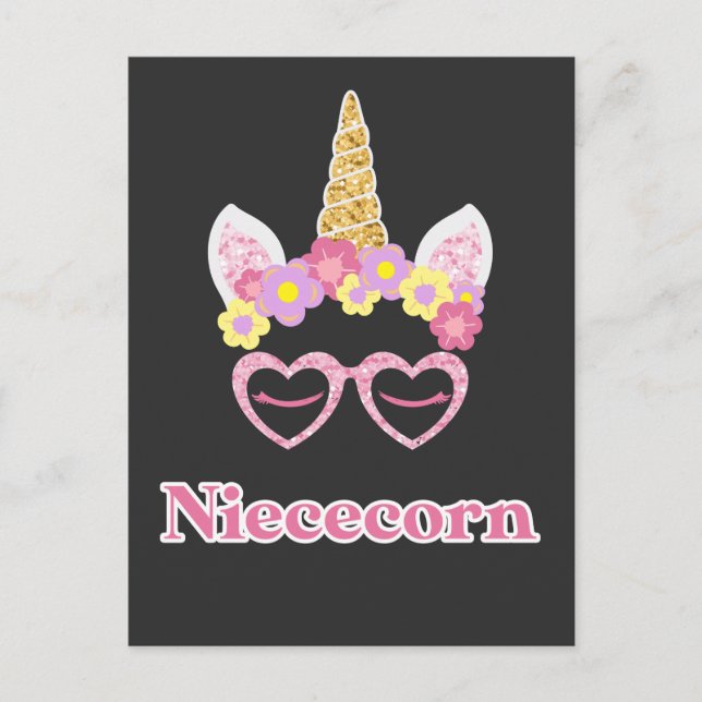 Carte Postale Fleur couronne Coeur Unicorne Nièce (Devant)