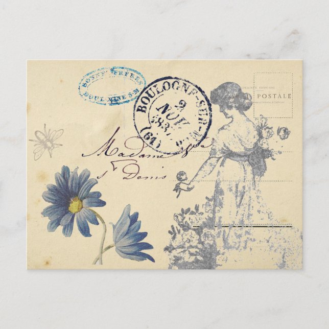 Carte Postale Fleur d'abeille vintage Rose (Devant)