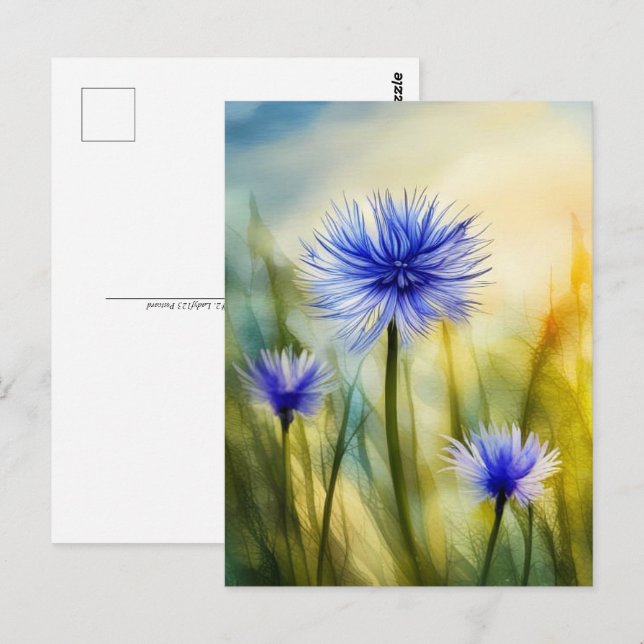 Carte Postale Fleur d'aquarelle, Croisement (Devant / Derrière)