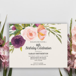 Carte Postale Fleur d'aquarelle pêche pourpre sur fond ivoire po