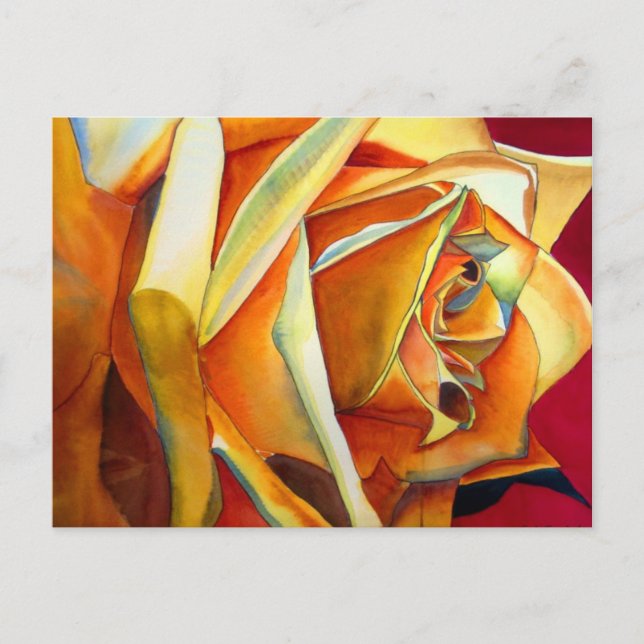 Carte Postale Fleur d'art d'aquarelle rose jaune (Devant)