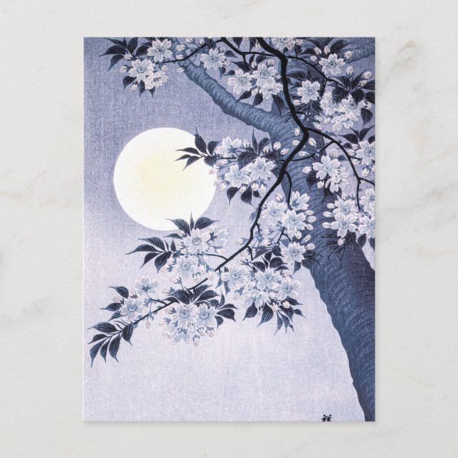Carte Postale Fleur de cerise sur la nuit Lune Ohara Koson (Devant)