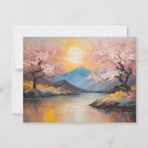 Carte Postale Fleur de cerisier, Coucher De Soleil Sur Les Monta