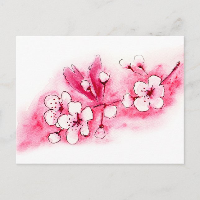Carte Postale Fleur de cerisier d'aquarelle (Devant)
