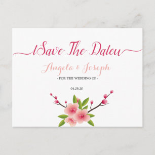 Carte Postale Fleur de cerisier floral Enregistrer la date