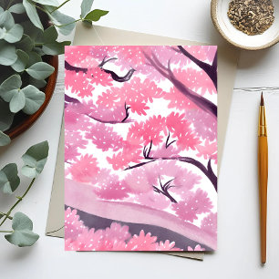 Carte Postale Fleur de cerisier rose Aquarelle de la nature
