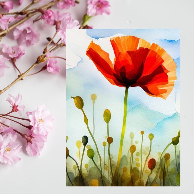 Carte Postale Fleur de coquelicot, pré, aquarelle, fleur (Créateur téléchargé)