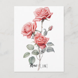 Carte Postale Fleur de date de naissance Rose (juin)
