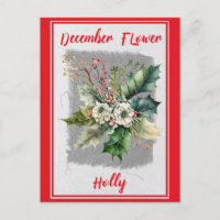Fleur de houx florale de décembre vintage