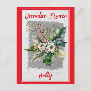 Carte Postale Fleur de houx florale de décembre vintage