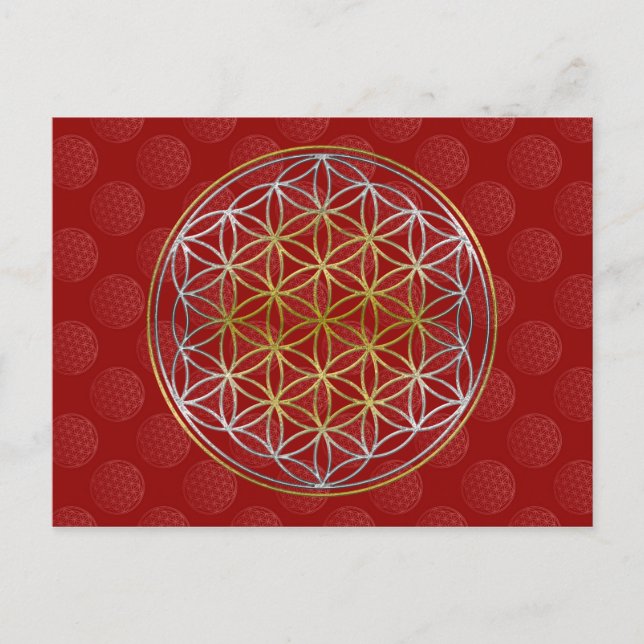 Carte Postale Fleur de la vie / Blume des Lebens - rouge motif (Devant)