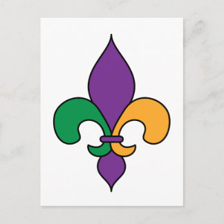Carte Postale Fleur de Lis Mardi Gras jaune violet