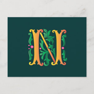 Carte Postale Fleur de lis N Monogramme