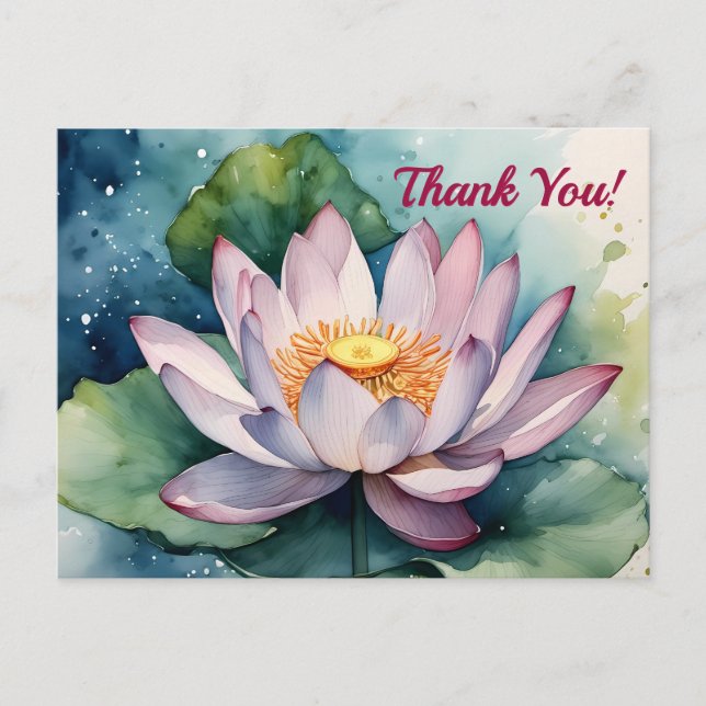 Carte Postale Fleur de Lotus à l'aquarelle Merci (Devant)