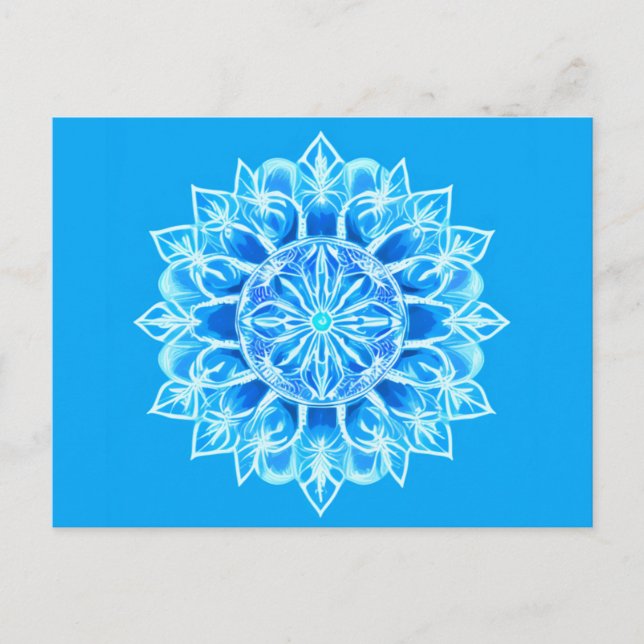 Carte Postale Fleur de Mandala en Batik Turquoise (Devant)