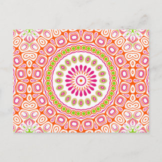 Carte Postale Fleur de mandala printanière rose et orange vif