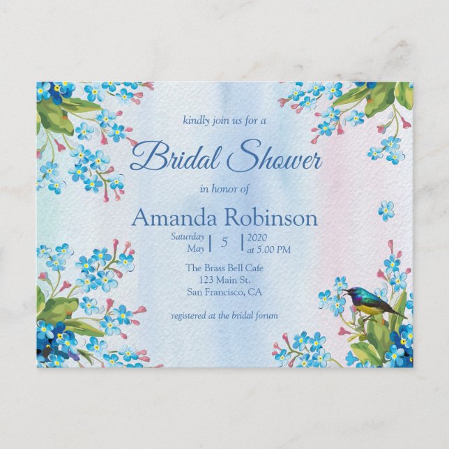 Carte Postale Fleur de myosotis bleu Shower de mariage (Devant)